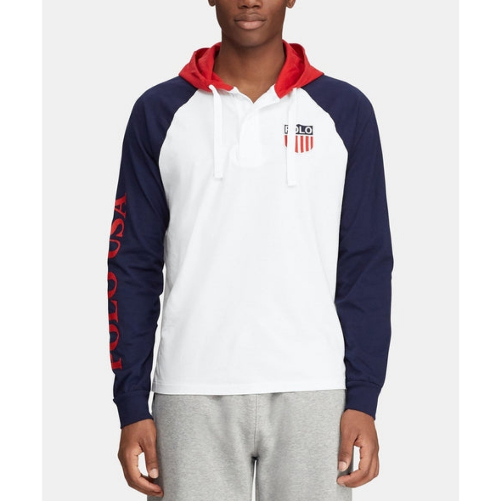 POLO RALPH LAUREN Hooded Rugby Chariots Shirt, White (Small)